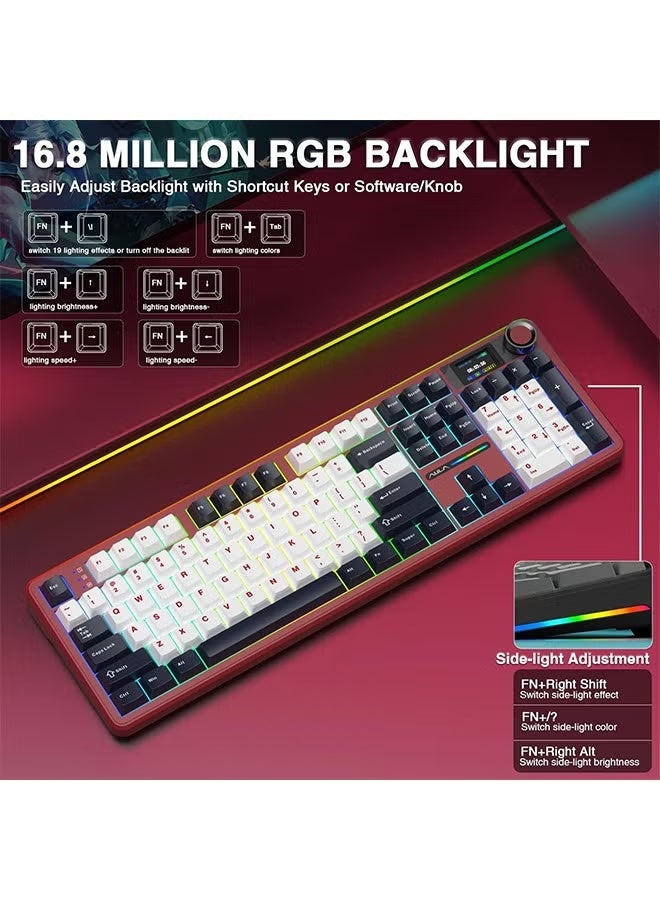 أولا AULA F108 PRO - لوحة مفاتيح ميكانيكية لاسلكية مع شاشة ومقبض، لوحة مفاتيح كاملة الحجم مع بطارية 8000 مللي أمبير في الساعة، مفاتيح مُشحمة مسبقًا، أغطية مفاتيح PBT مطبوعة على الجانب، لوحات مفاتيح ألعاب مخصصة قابلة للتبديل السريع بإضاءة خلفية RGB - Image 3